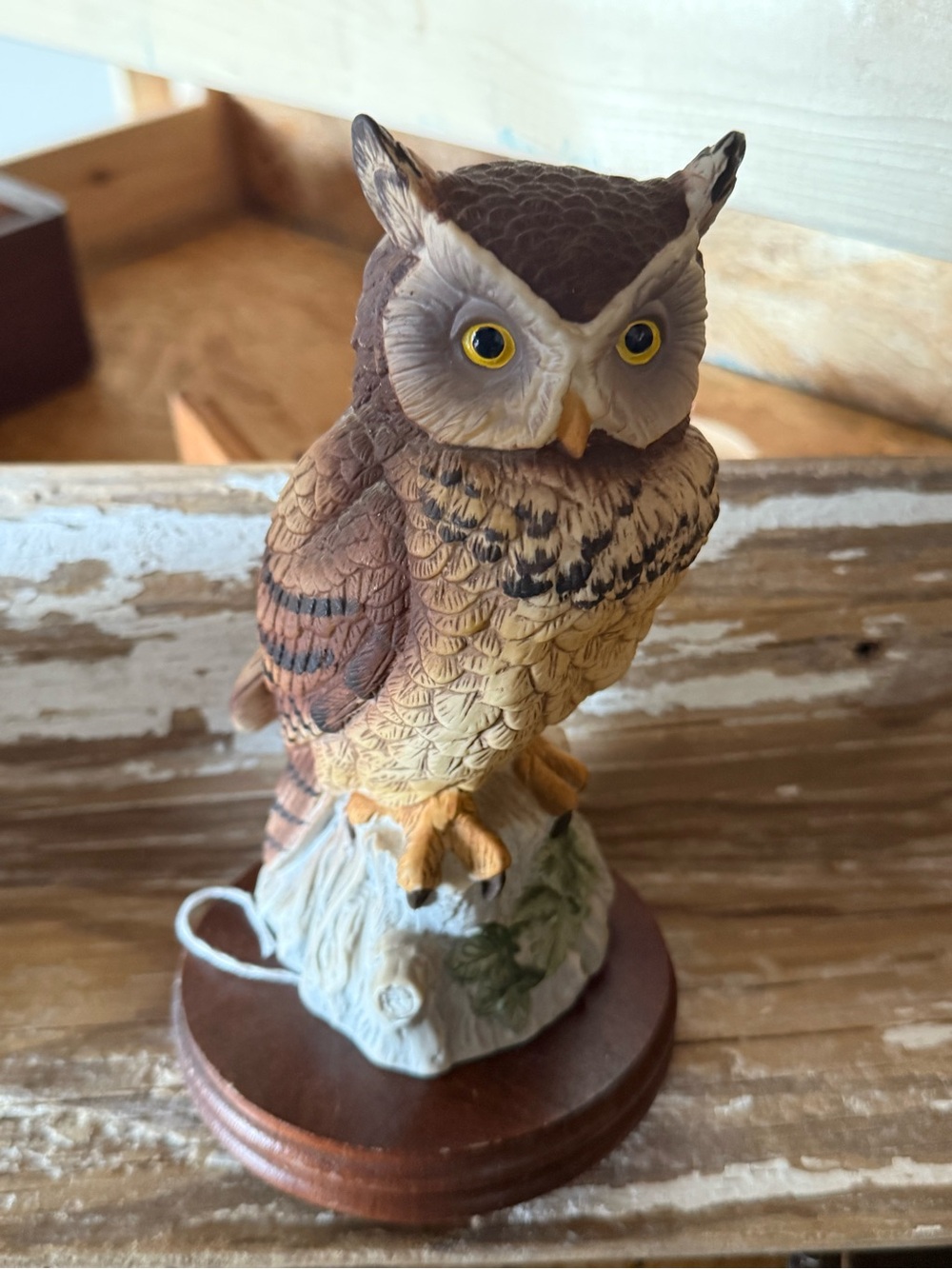 Andrea By Sadek Hand-Painted Owl Figurine in Brown and Cream
